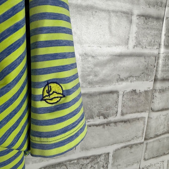 FootJoy FJ Neon Yellow & Blue Striped Performance Golf Polo Mens XL Stretch - Picture 3 of 8